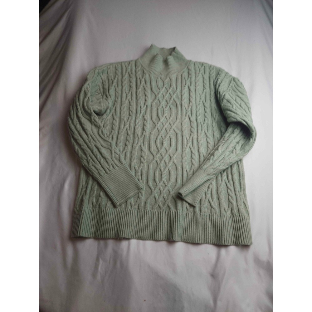 Tahari Womens Sage Green Cable Knit Mock Neck Sweater XL Viscose Blend Pullover